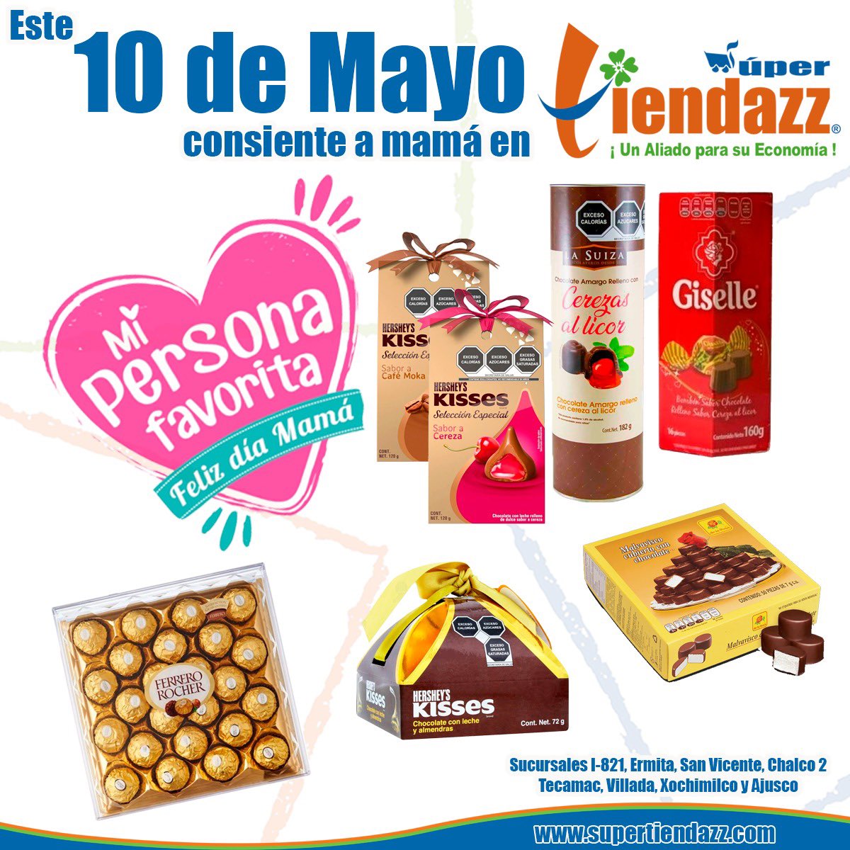 SuperTiendazz's tweet photo. Este 10 de mayo endulza a mamá en Súper Tiendazz!!!

Disfruta de las ofertazz que tenemos para ti en chocolates y consiéntela como ella merece.

#SuperTiendazz #ApoyoAtuEconomia #Abarrotes #Mayoreo #Promocion #Ofertas #GrupoAbarrotero #DiadelasMadres #10DeMayo https://t.co/Ty2EXOxbYt