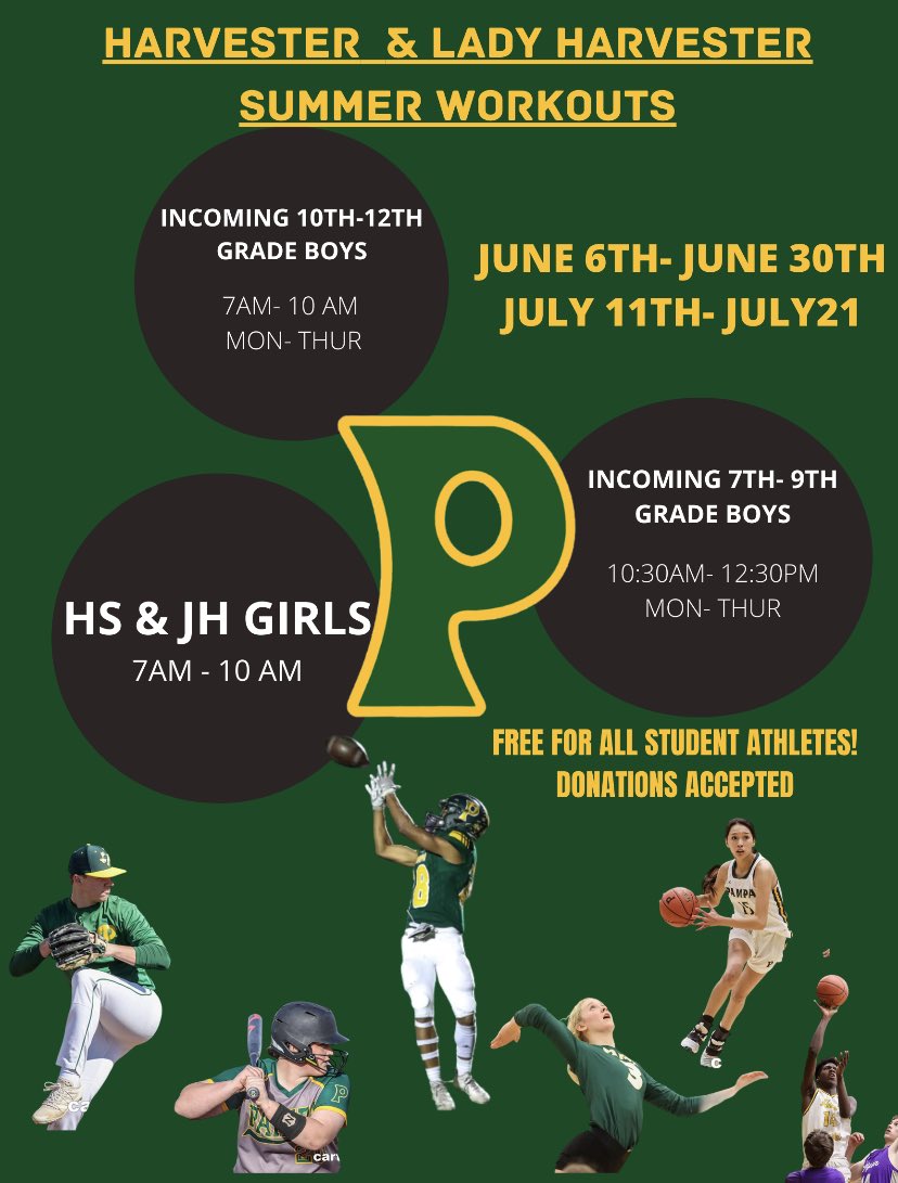 Pampa_Athletics's tweet photo. PAMPA HARVESTER STRENGTH AND CONDITIONING CAMP #PRIDE https://t.co/PSHdz8d6hE