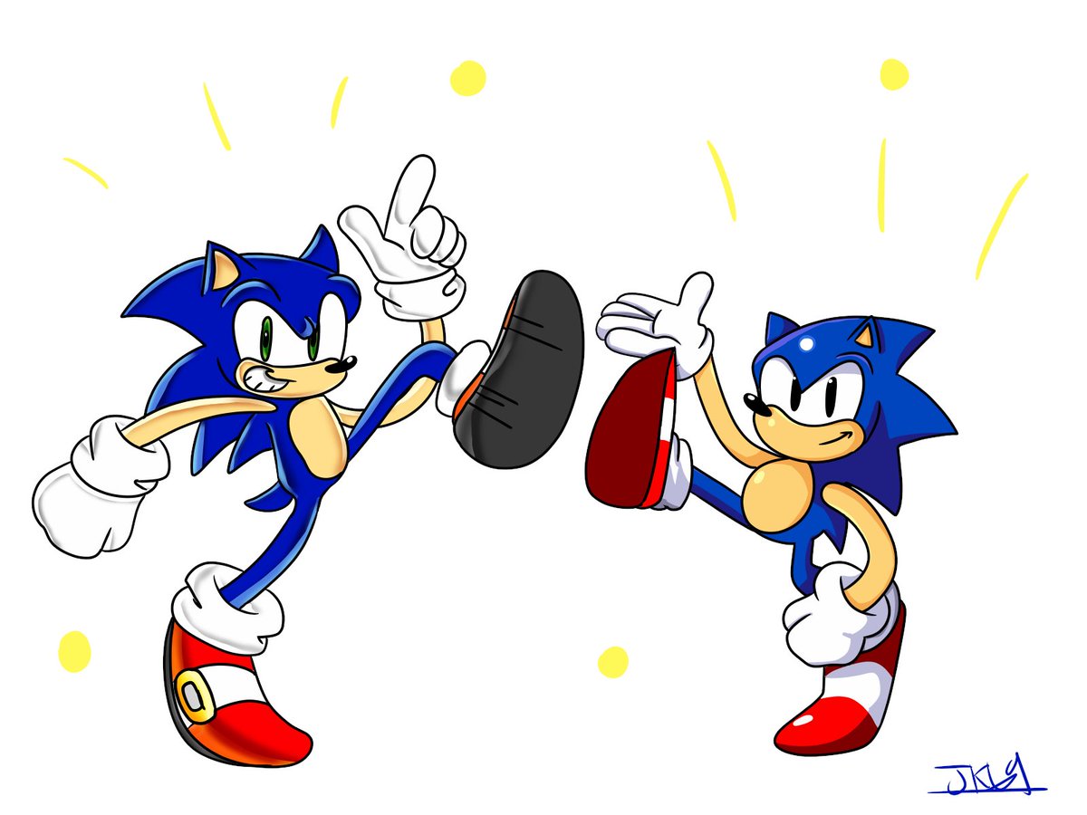 Chilled_Jay12's tweet photo. Modern Sonic and Classic Sonic! #sonicfanart #SonicTheHedeghog #SonicArt https://t.co/csBgAihTBi