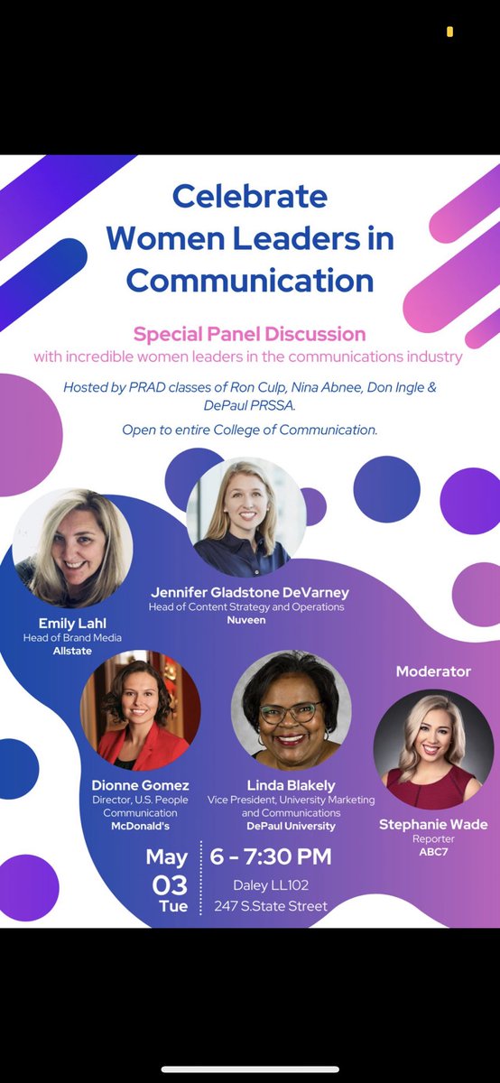 hale_cate's tweet photo. Thrilled to have been able to attend the  Women Leaders in Communication pal hosted by the PRAD program this week. Insightful takes and a good reminder for women to advocate for themselves in the workplace. #prad595 https://t.co/TQPbng2IvV