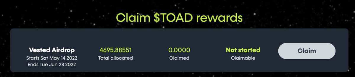 $TOAD Airdrop is here!
Check your allocation here: redeyedspacetoads.io/claim