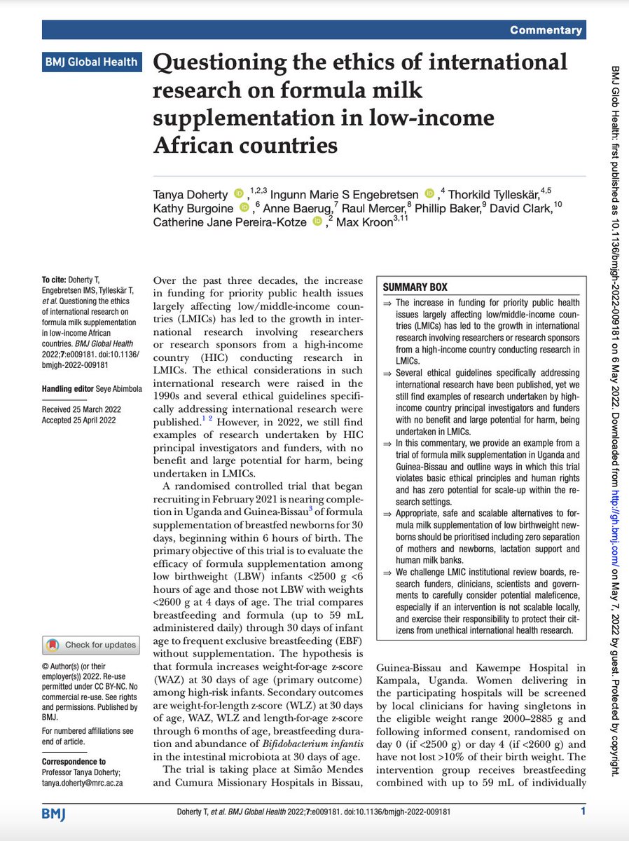 "We challenge LMIC institutional review boards, research funders, clinicians, scientists and governments to carefully consider potential maleficence ... to protect their citizens"

📣 New Commentary on the ethics of a formula milk supplementation trial ➡️ gh.bmj.com/content/7/5/e0…
