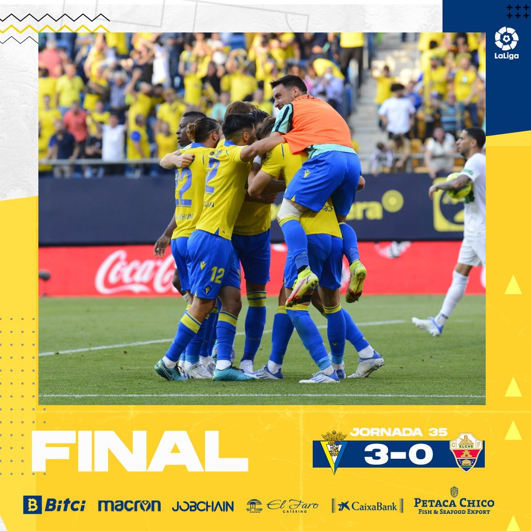 💛⚪️ #CádizElche #LaLigaSantander 

3-0 | ¡FINAAAAAAAAAAAAAAAAAAAAAL!

¡¡¡TRES PUNTAZOS DE OROOO!!! 

¡¡¡VAMOS CÁDIZ!!!