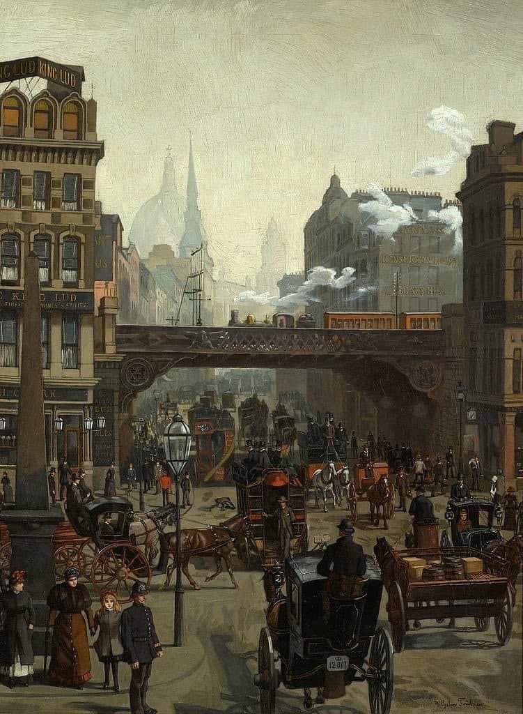 Wilhelm Trubner (1851 - 1957) was a german realist painter. "Ludgate Hill", oil on canvas, private collection.
