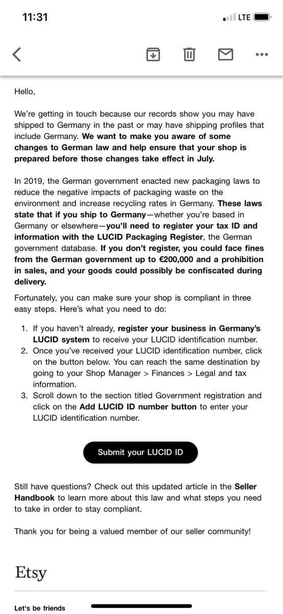 chocolettchoo's tweet photo. I’m so sorry to the people of Germany but I will no longer be shipping there due to these changes. As a small business it does not make sense to me to register when I don’t have a VAT # or ship there very often 😭 https://t.co/I7cIzwjXPD