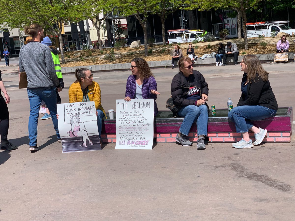 OurTownReno's tweet photo. Signs from today’s rally in #Reno to save abortion rights across the country following worrisome leaks coming from current Supreme Court. Photos by @jakelorgee https://t.co/fverE4Frlj