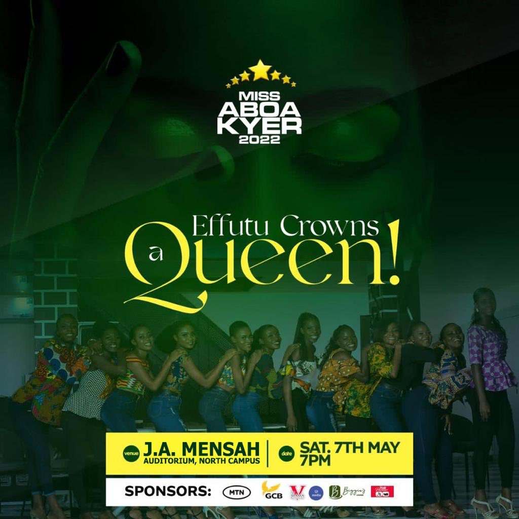 epg_media's tweet photo. It’s Miss Aboakyer 2022, who wears the crown? See you there tomorrow. The Venue is J. A. Mensah Auditorium, North Campus - UEW https://t.co/1PB3Vg7GH6
