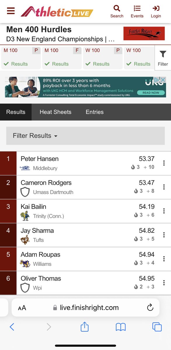 HansenRocks's tweet photo. ⁦@HurdlerHansen⁩ wins D3 New England Championships with a 53.37 baby! https://t.co/EziUKABSJT