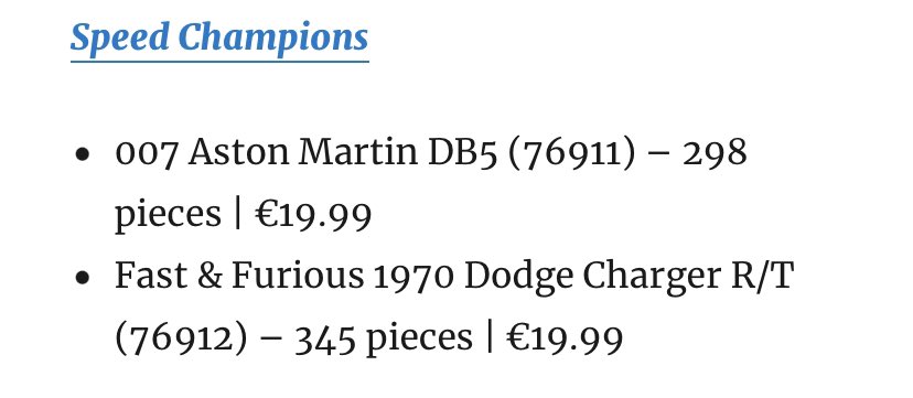 ChanceMinter's tweet photo. Yoooo these two Speed Champion sets that the German Lego site listed better be legit. https://t.co/DcMG3YfF1f