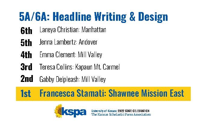 5A/6A Headline Writing &amp; Design Winners!