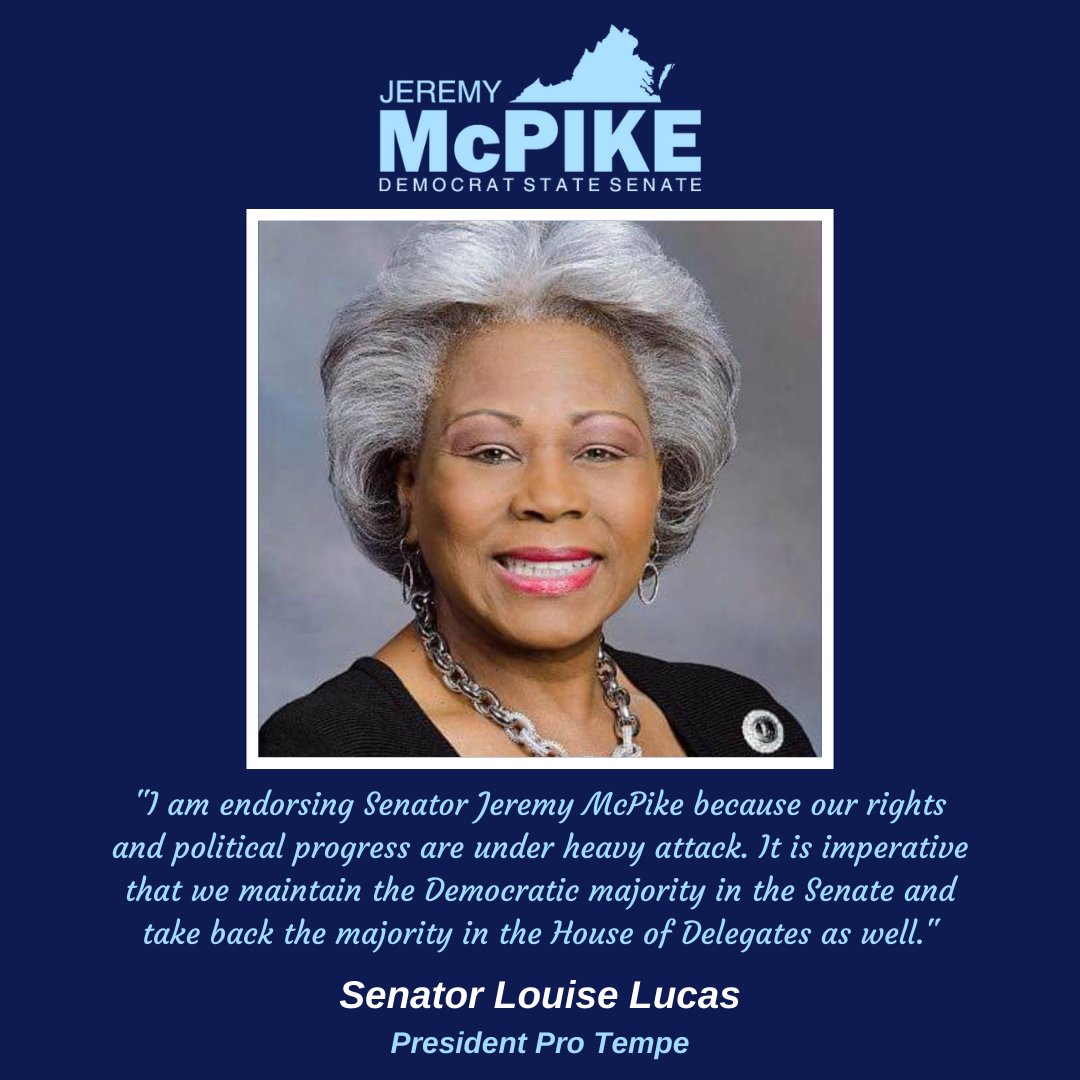 JeremyMcPike's tweet photo. I’m proud to announce my re-election campaign with an endorsement from @SenLouiseLucas! 

This past legislative session demonstrated the extreme lengths some will go to roll back rights &amp; recent gains that improve the lives of all Virginians. Join me https://t.co/rKrxH8fFcS https://t.co/gc70SZ8cFW