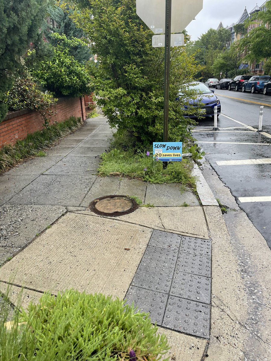 Ahmad_AbuKhalaf's tweet photo. Not a transportation planner/engineer, but a small sign that is barely seen will not slow drivers down and make #DCVisionZero work! #PedestrianSafety #CityPlanning https://t.co/YoCHBTAIQ6