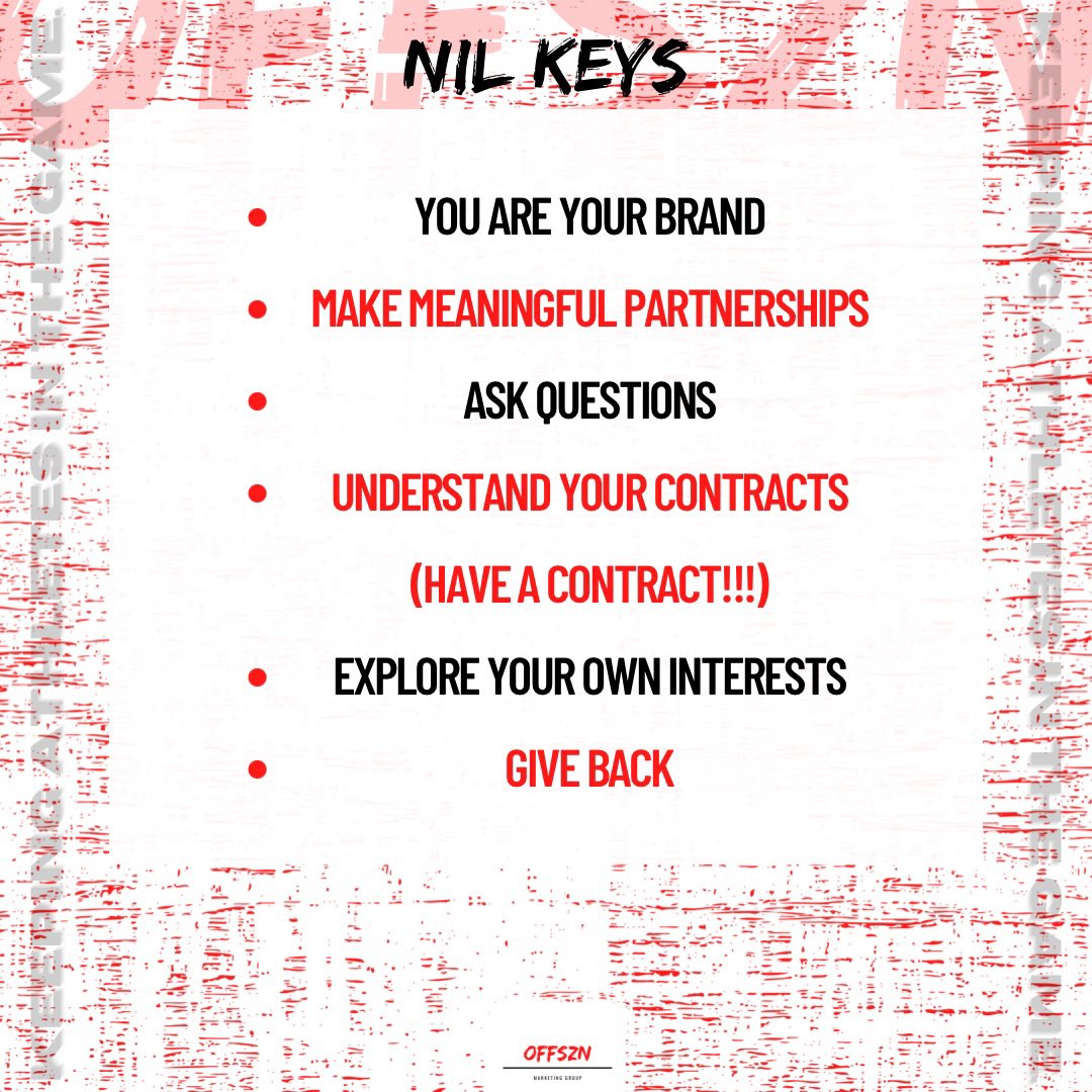 offsznmg's tweet photo. Everyone wants to get involved with NIL. Student-athletes, here’s 6 keys on how to protect and build your brand! https://t.co/eS4YIqX0E3