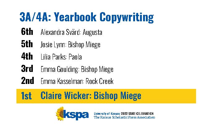 kspaonline's tweet photo. 3A/4A: Yearbook Copywriting Winners! https://t.co/7GYSqA6BBP