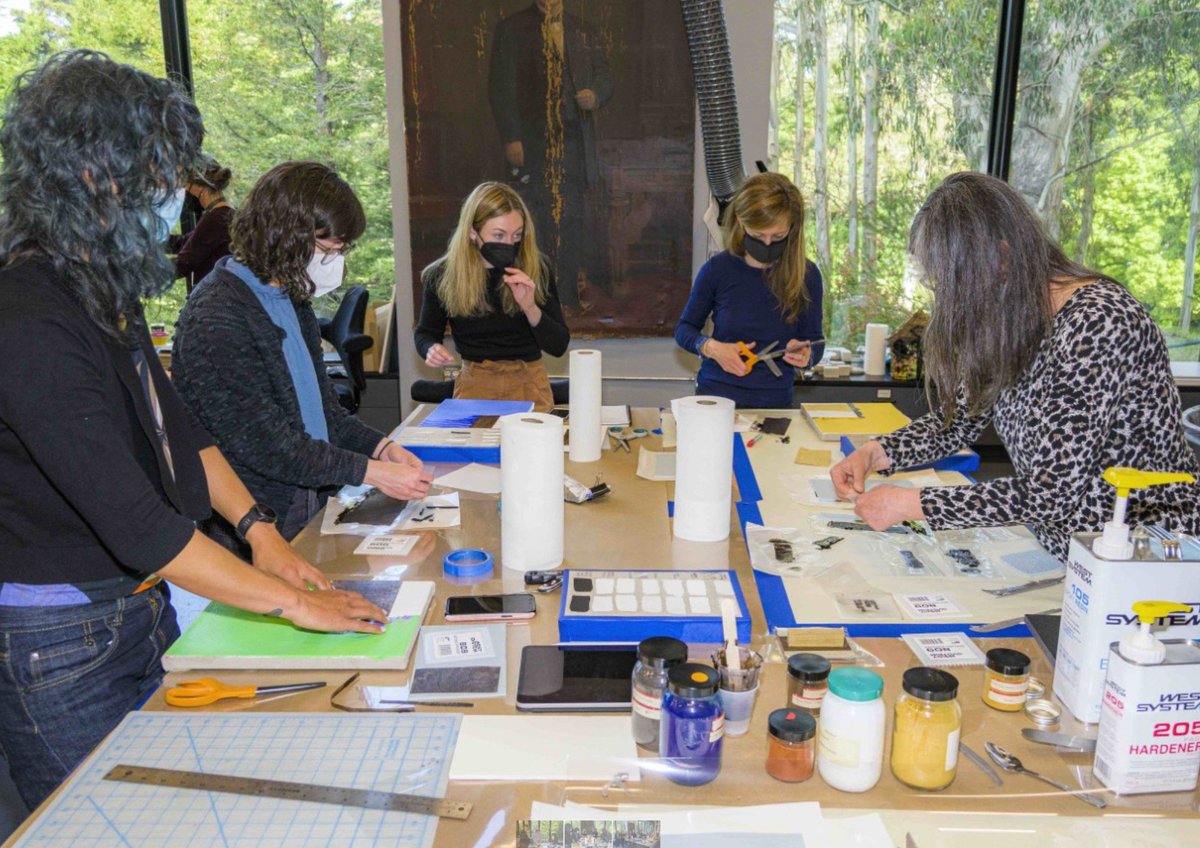 GettyFoundation's tweet photo. A group of conservators recently met with support from our #ConservingCanvas grant to the Fine Art Museums of San Francisco's @legionofhonor for a 7-day workshop on tears, inserts, and texturing of fills on canvas paintings. https://t.co/vTfXDTbHIg