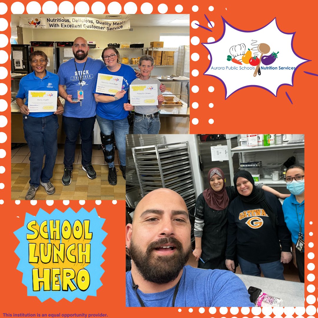 apsnutritionk12's tweet photo. 3/3 The A-TEAM celebrated being A-MAZING on School Lunch Hero Day yesterday!
@SchoolLunch #schoollunchheroday #slhd22 @aurorak12 https://t.co/FvvLRERdZQ