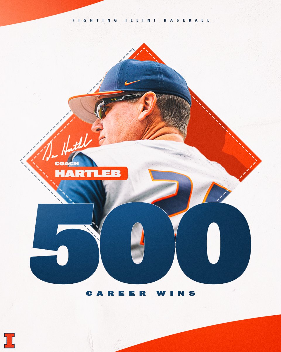 IlliniBaseball's tweet photo. With today's win over Miami OH, #Illini head coach Dan Hartleb has reached 500 career wins. Congrats, Coach!🔸🔹 https://t.co/NHlPtBkLnp