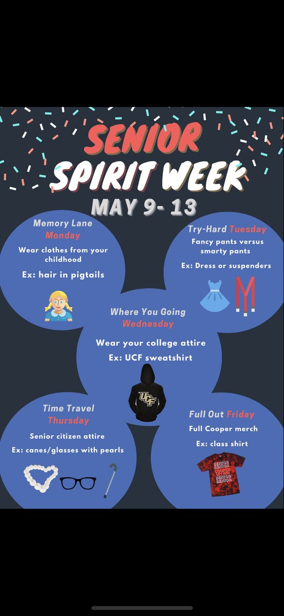 Senior spirit week starts on Monday!! 🎉