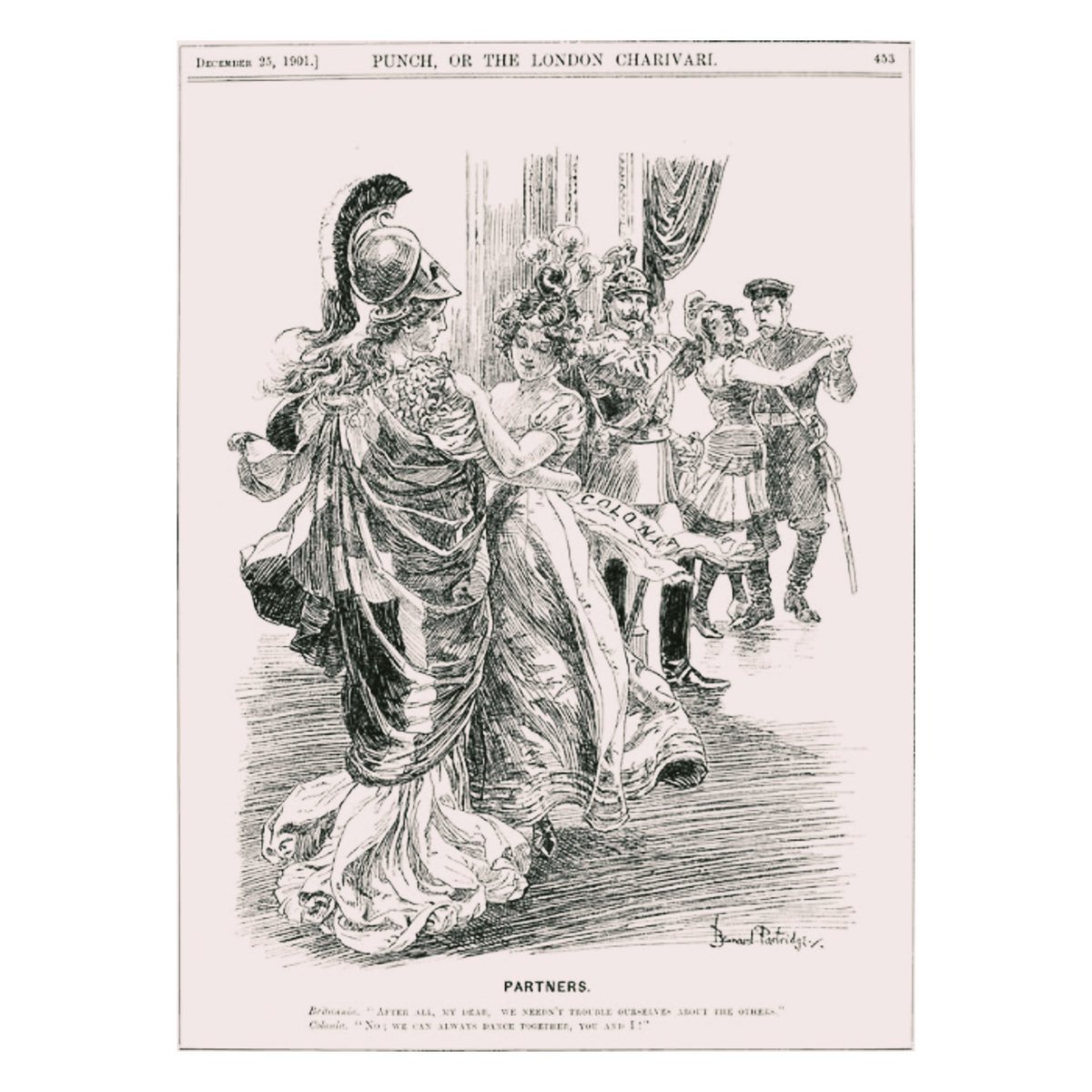 British Punch, 25.12.1901
Britannia: 'After all, my dear, we needn't trouble ourselves about the others.'
Colonia: 'No; We can always dance together, you and I!'

#punchmagazine #journalismhistory #newspaper #cartoonhistory #southasianhistory #Awadh #awadhhistory #postcolonial