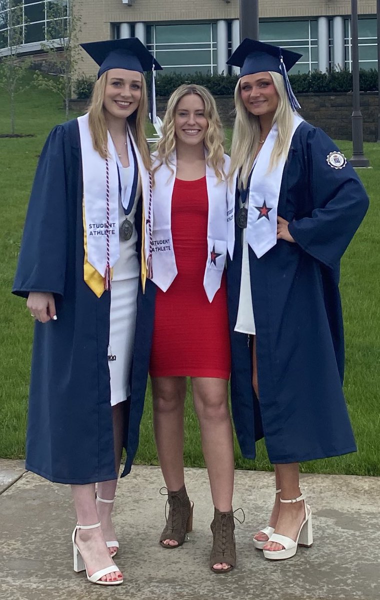 Congrats to our three seniors on their graduation this weekend! We will miss you, but can’t wait to see all that you will accomplish in your next chapter!! 
#BobbyMo #RMUnite #WWEDiva 

<a href="/RMUVolleyball/">RMU Volleyball</a> | 🔵🏐🔴