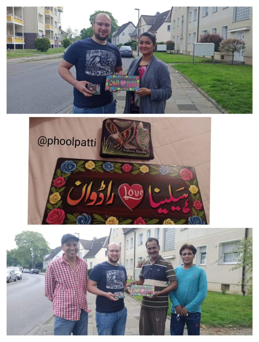 PhoolPatti's tweet photo. Helena and Rado personalize name sheild & wallet in to #PhoolPatti art style
Couple form #Pakistan and #Slovakia
#colorofpakistan #phoolpattiteamingermany #PhoolPattitruckartteam #truckart #culturaldiplomacy #promotingpakistan https://t.co/sTDeadpgAP