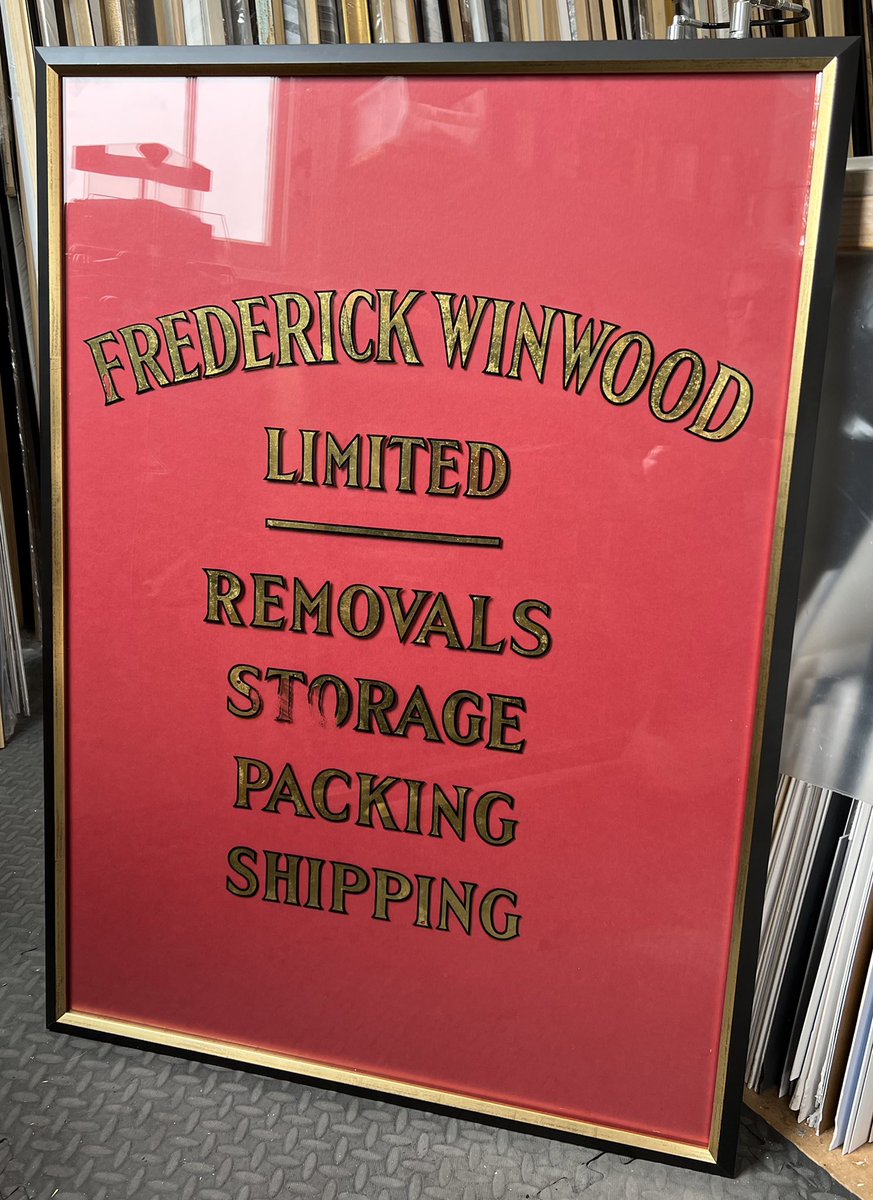 YPFOld's tweet image. Recently completed and collected by a delighted customer. We believe this display window (about 60cm x 90cm) came out of a Worcester business in Lowesmoor.  We added a red backing and a black and gold frame. #WorcestershireHour