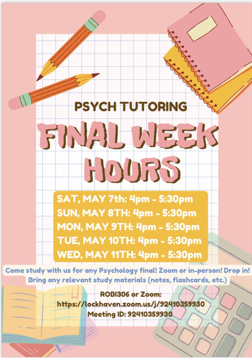 Reminder!! Finals week tutoring is Saturday-Wednesday from 4:00-5:30!