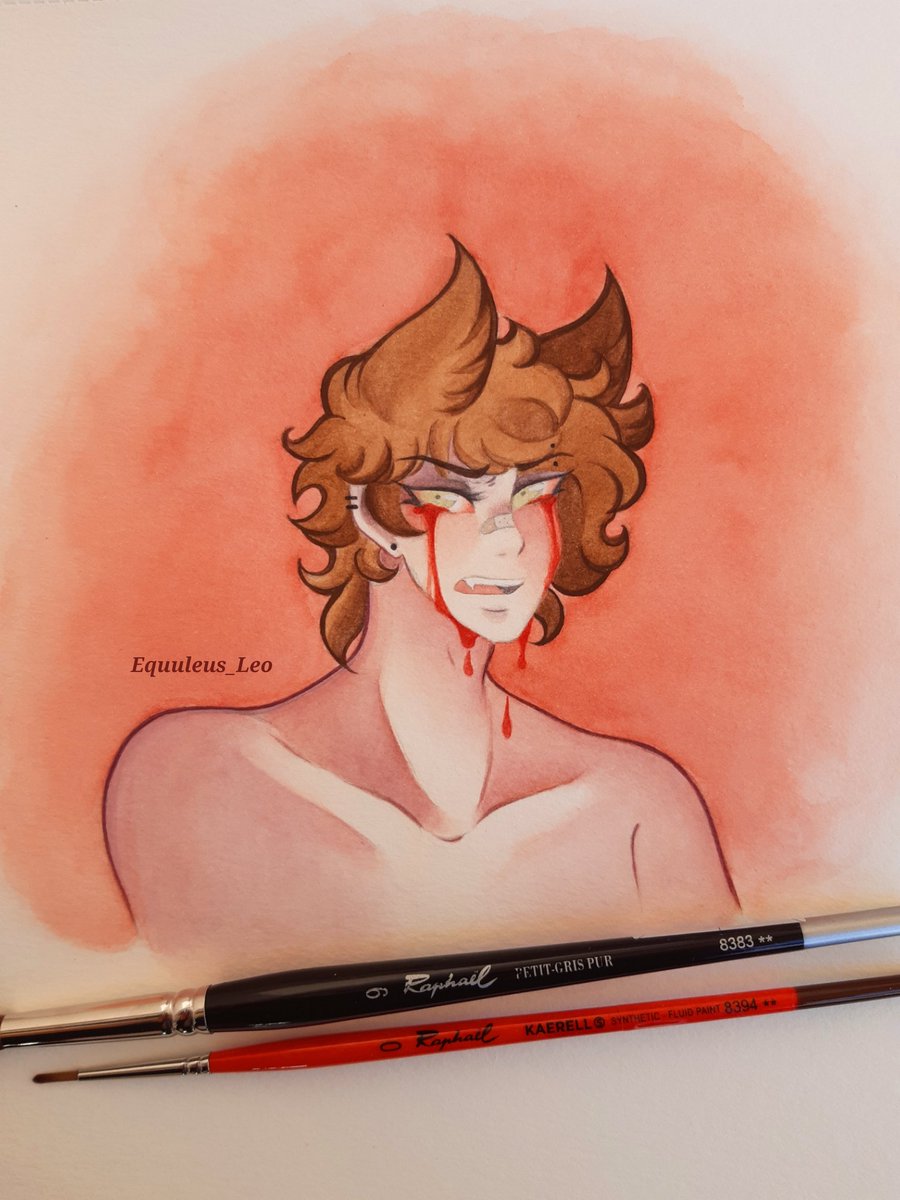 Leotherascal's tweet photo. My persona Diablo 🍓 
I forgot to share him on twitter, (its the guy on my profil pic) you can go on insta for more info 👍🏼 
Do not repost my art 🤚🏼
#sketch #Persona #OC #originalcharacter #artwork #art #maincharacter #doodle #Watercolour #gouache https://t.co/aMf8VR9cNT