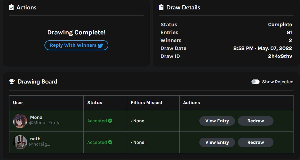 NapTek_'s tweet photo. Winners are @Mona_Yuuki &amp; @ncraig_ Congrats! Dm your PayPals. https://t.co/xEWV2frbJO