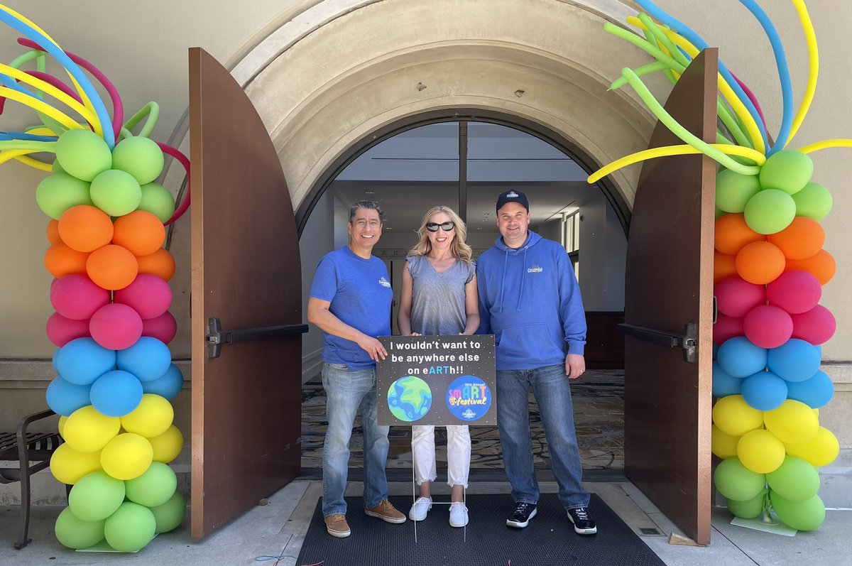 EUSDAndy's tweet photo. @DrLIbarra @TheCCAE @EUSD Dr Ibarra and I with Kara, our Director of Purchasing, at the entrance of the smART Festival today. Thank you Kara for all the beautiful signs and balloons. https://t.co/6w5MoVr1eM