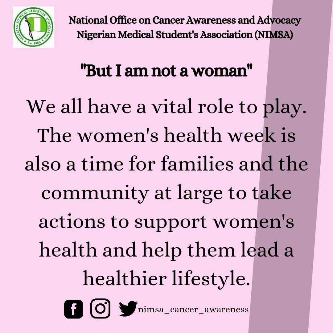 NimsacancerA's tweet photo. The Technical Office on @NimsacancerA

We all have a role to play.
Play your role and save a woman today.

Happy Women’s Health Week! https://t.co/5GmYDm7TJ2