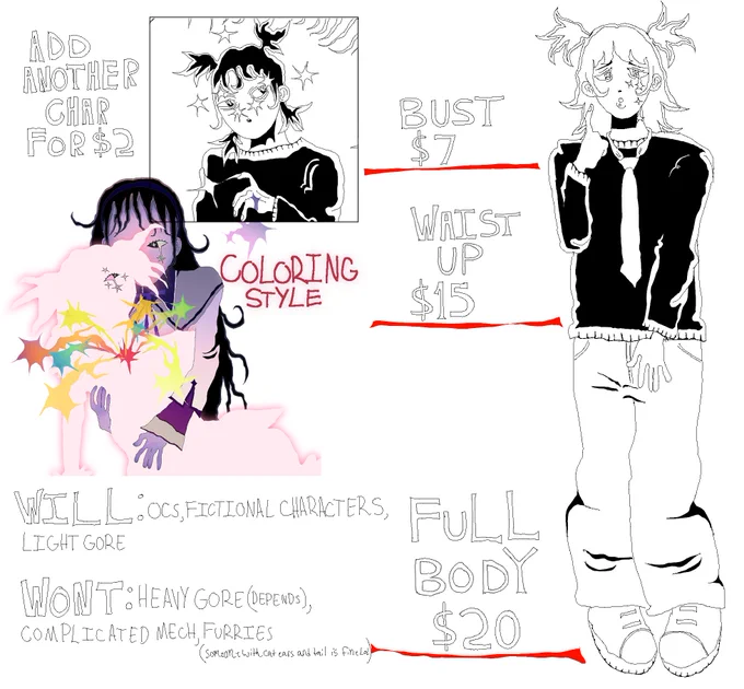 IM OPENING COMMISSIONS here's the price sheet dm me if ur interested in getting one ^__^ ermm retweets r appreciated 