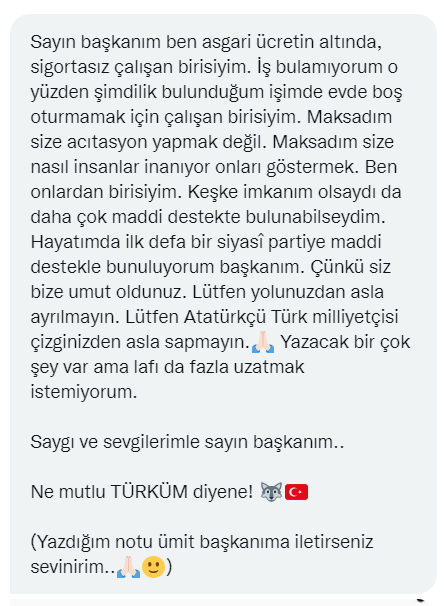 umitozdag's tweet photo. 50 TL bağış yapan bir vatandaşımızın notu... https://t.co/K2Sj3lfXHO