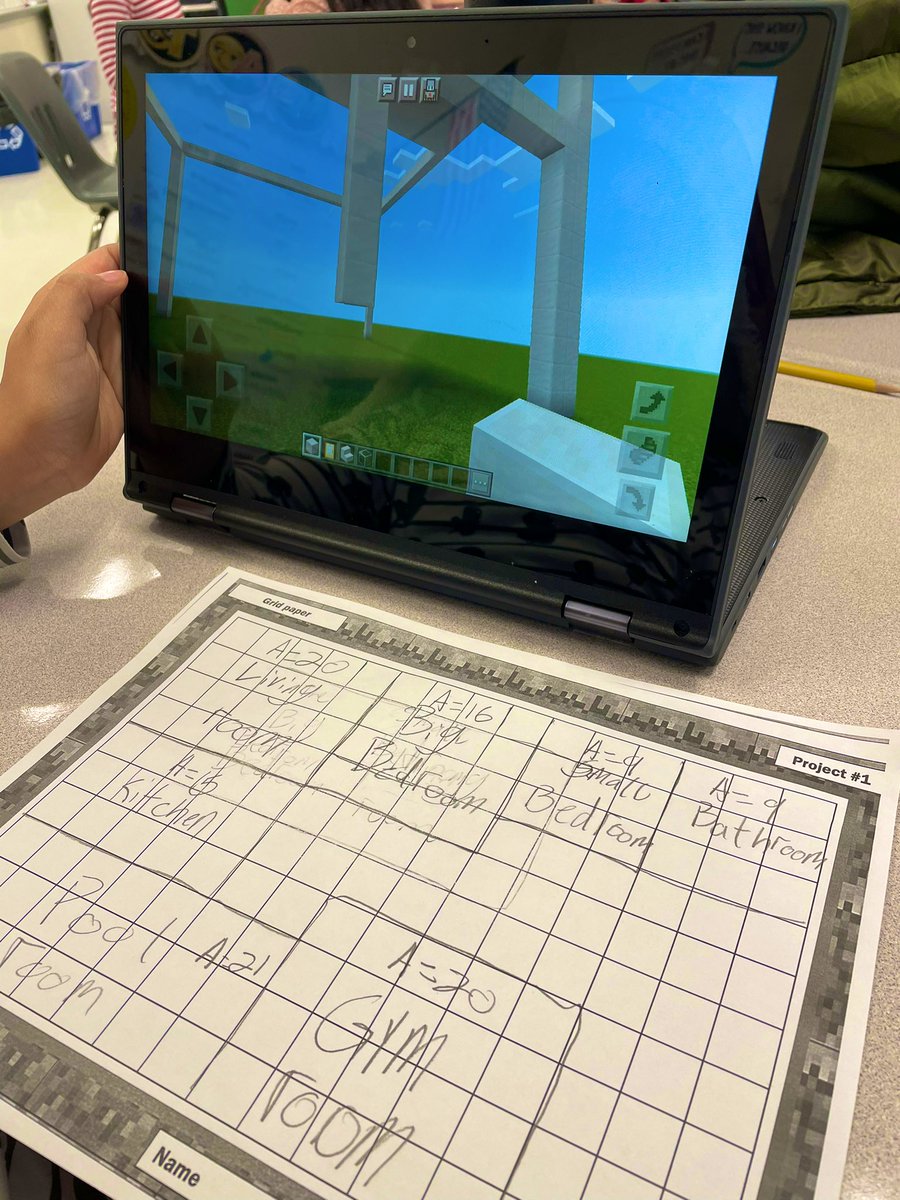 3rdThibault_WES's tweet photo. Students use Minecraft to plan out and build a home for Mrs. Thibault. They used Area and Perimeter planner to plan out their floor plans. https://t.co/jzZe4M5rFF
