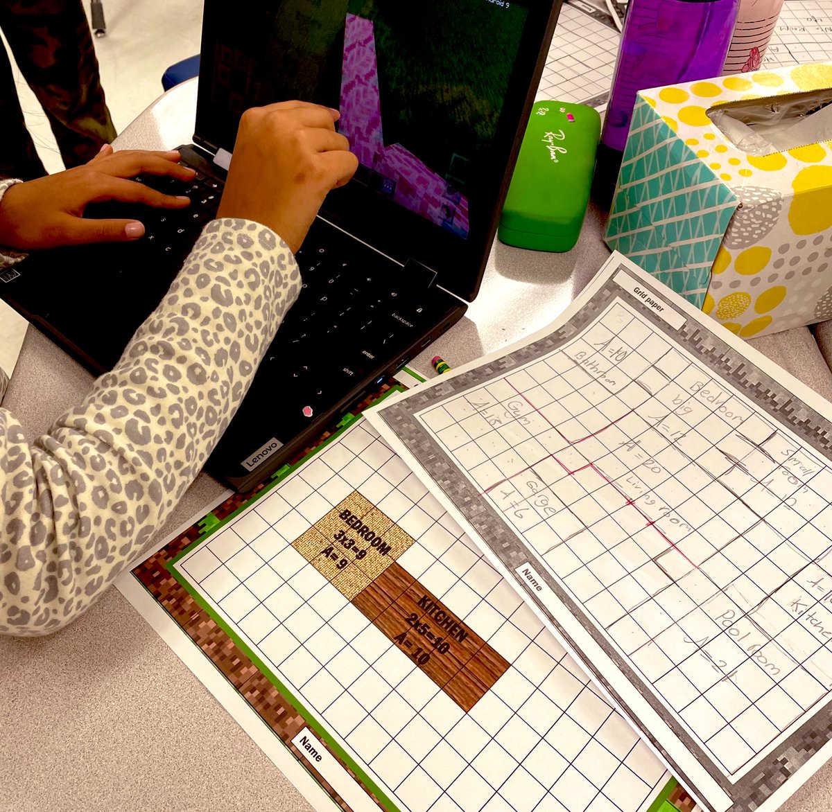 3rdThibault_WES's tweet photo. Students use Minecraft to plan out and build a home for Mrs. Thibault. They used Area and Perimeter planner to plan out their floor plans. https://t.co/jzZe4M5rFF