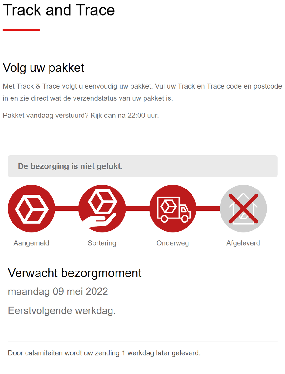 KarinVH_'s tweet photo. Top! Kaart mét pakje (duur!) zenden via @Hallmark... Geef een gewenste bezorgdatum aan. 7 mei, de dag voor #Moederdag. Bij @PacksNl zie je doodleuk een niet-levering omwille van 'calamiteiten'. Werk eens met @PostNL, Hallmark. Nooit problemen! Hopelijk is het pakje nog 'mooi'nu🤬 https://t.co/y8UBsMOQ6v