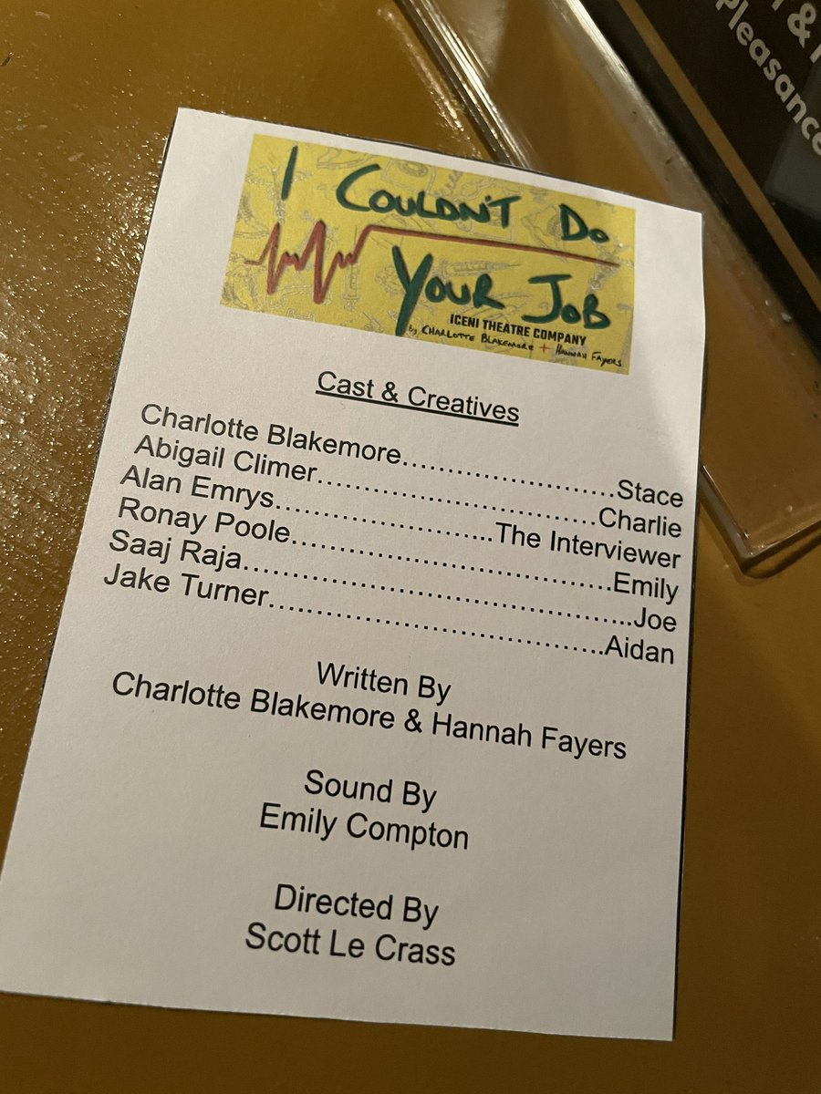 Brilliant production of “I couldn’t do your job” at <a href="/ThePleasance/">Pleasance</a> tonight. 

Wonderful story telling and very though provoking piece of theatre. 

Thank you all at <a href="/icenitheatre1/">Iceni Theatre Company</a> ❤️🎭👏