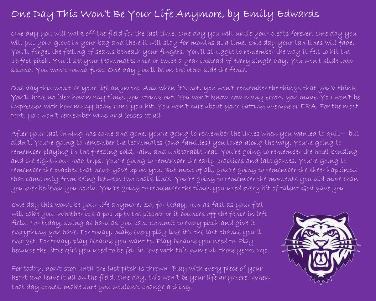 State tournament time! One pitch, one at-bat, one inning, one game at a time. We take nothing for granted and embrace every opportunity. For our Seniors: “One day this won’t be your life anymore…”

🆚 Independence
🗓 May 10
⏰ 5:15PM
📍 Pickerington Central HS
📱 GameChanger