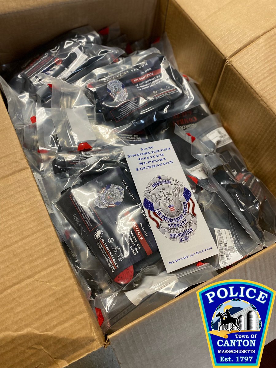 CantonMAPolice's tweet photo. Thank you to the LEO Support Foundation for outfitting EVERY Canton Police Officer with these lifesaving kits.
Each kit contains a tourniquet, package of QuikClot, and a tourniquet belt holder.
For more info. on ways to help: https://t.co/m1Ek5Fwgtb or https://t.co/F5Ke7enEbn https://t.co/dPfJhoyxYA