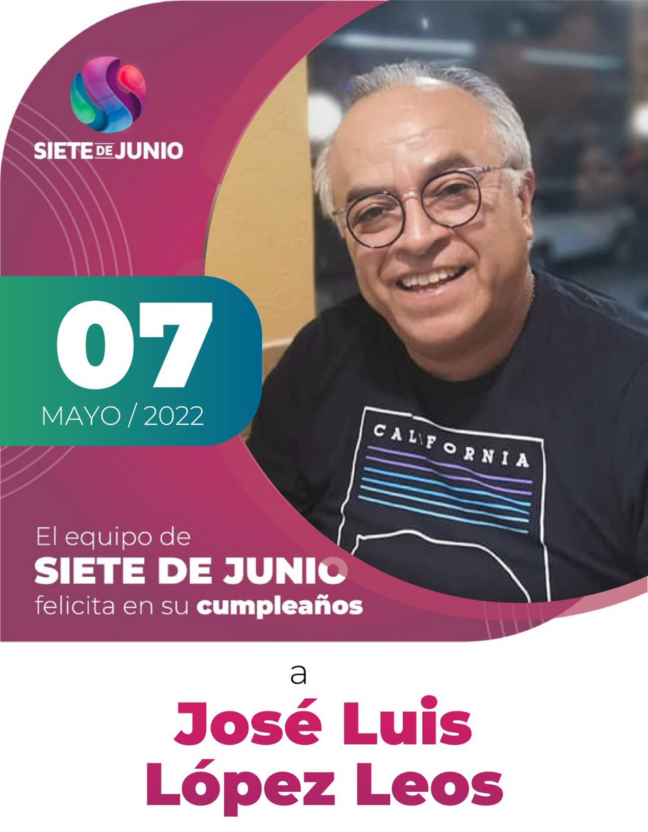 7dejuniodigital's tweet photo. 🎂 @7dejuniodigital #felicita por su #cumpleaños al maestro José Luis López Leos, Director de Prestaciones de la #DIPETRE de la #Sección38 y Docente en la Escuela Normal Superior del Estado de #Coahuila.
🥳 ¡MUCHAS FELICIDADES! 🎉 https://t.co/Do3IMCtiZ7