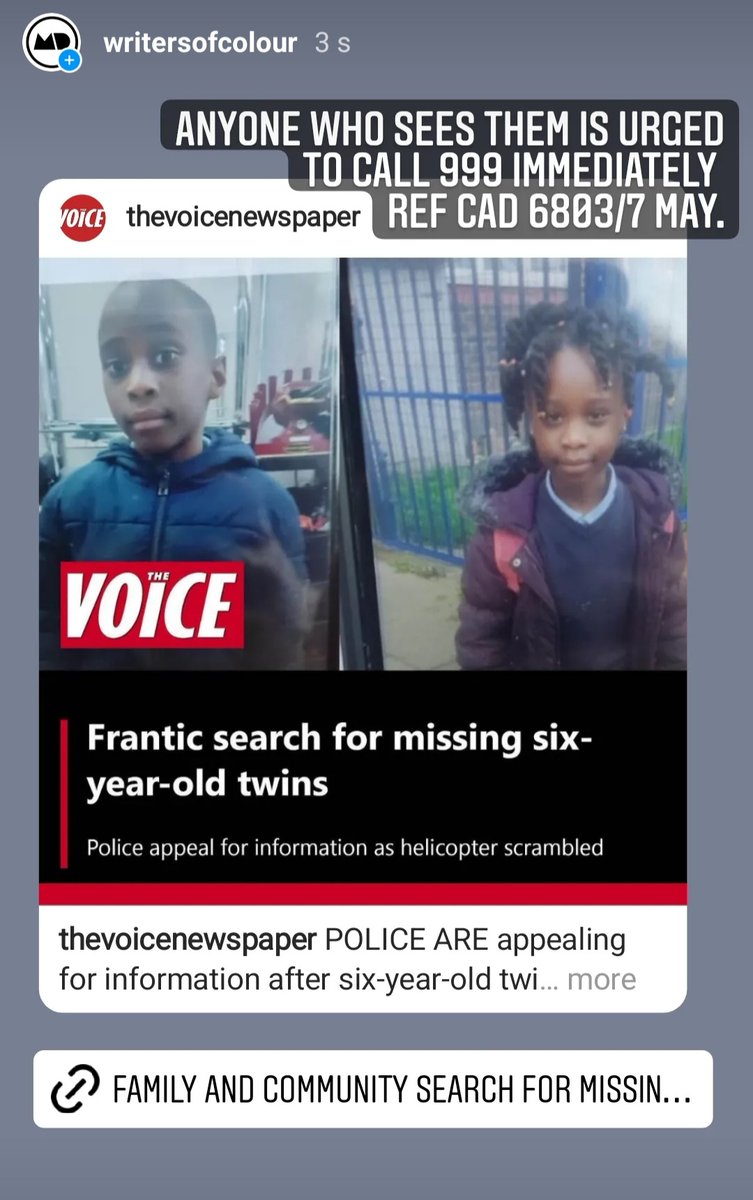 MISSING: Emmanuella is believed to be wearing a pink top &amp; bottoms with pink shoes &amp; has her hair in braids.
Emmanuel is wearing a blue long sleeved top with blue bottoms &amp; blue shoes
Anyone who sees them is urged to call 999 immediately ref CAD 6803/7 May
voice-online.co.uk/news/uk-news/2…