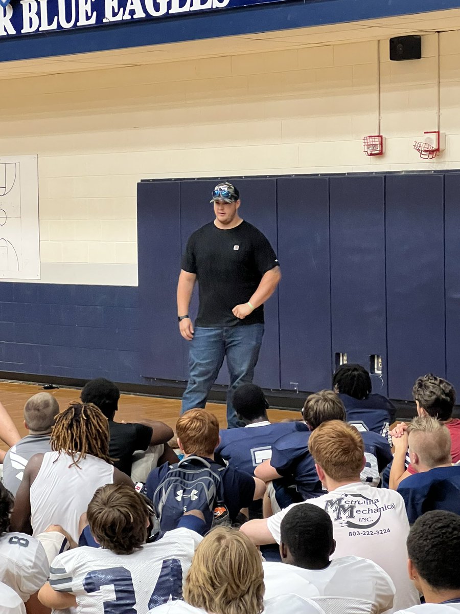 Thanks to former Blue Eagle Zach Blanchard <a href="/Zachary5741/">Zachary  Blanchard</a> for talking to our team about over coming adversity in college… he plays Offensive Line at The Citadel… he has the Clover HS squat record 700 Lbs!!! And 2 more lifting records at The Citadel.