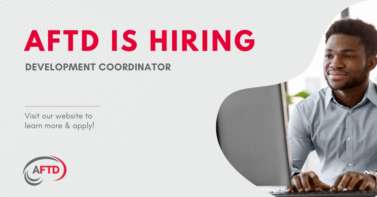 AFTDHope's tweet photo. โ #NowHiring! AFTD is ISO a #DevelopmentCoordinator, who will support & contribute to the cultivation & stewardship of key #AFTDdonor groups, including recurring donors, AFTDโs #MatchingGift & #WorkplaceGiving donors & #majordonor prospects. Apply here: https://t.co/P4eEUQ3Xp1 https://t.co/9ZpdqlFZqy