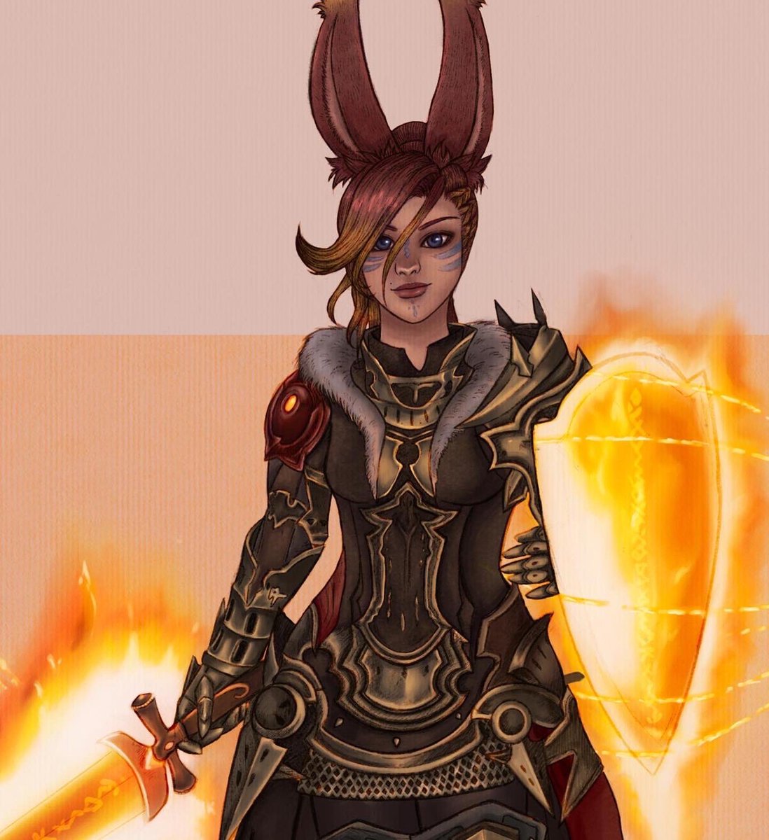 smedryx's tweet photo. Finally finished this birthday present for my friend and co-tank of his Viera paladin 🐇 thanks to everyone who tuned in on twitch to watch me work on this! I learned a lot ✨

#ffxivart #viera #procreate https://t.co/zUynQT3fWf