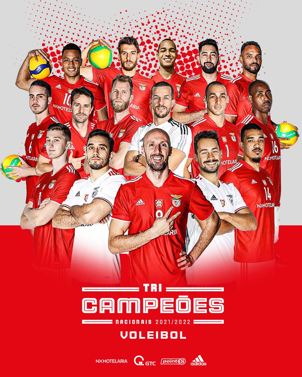 SLBenfica's tweet photo. 🏆🏆🏆 SOMOS 𝗧𝗥𝗜CAMPEÕES NACIONAIS!

#VóleiBenfica #SóHáUmBenfica 

#GTC #NXHotelaria #PointS @adidas https://t.co/VGenISwbfo
