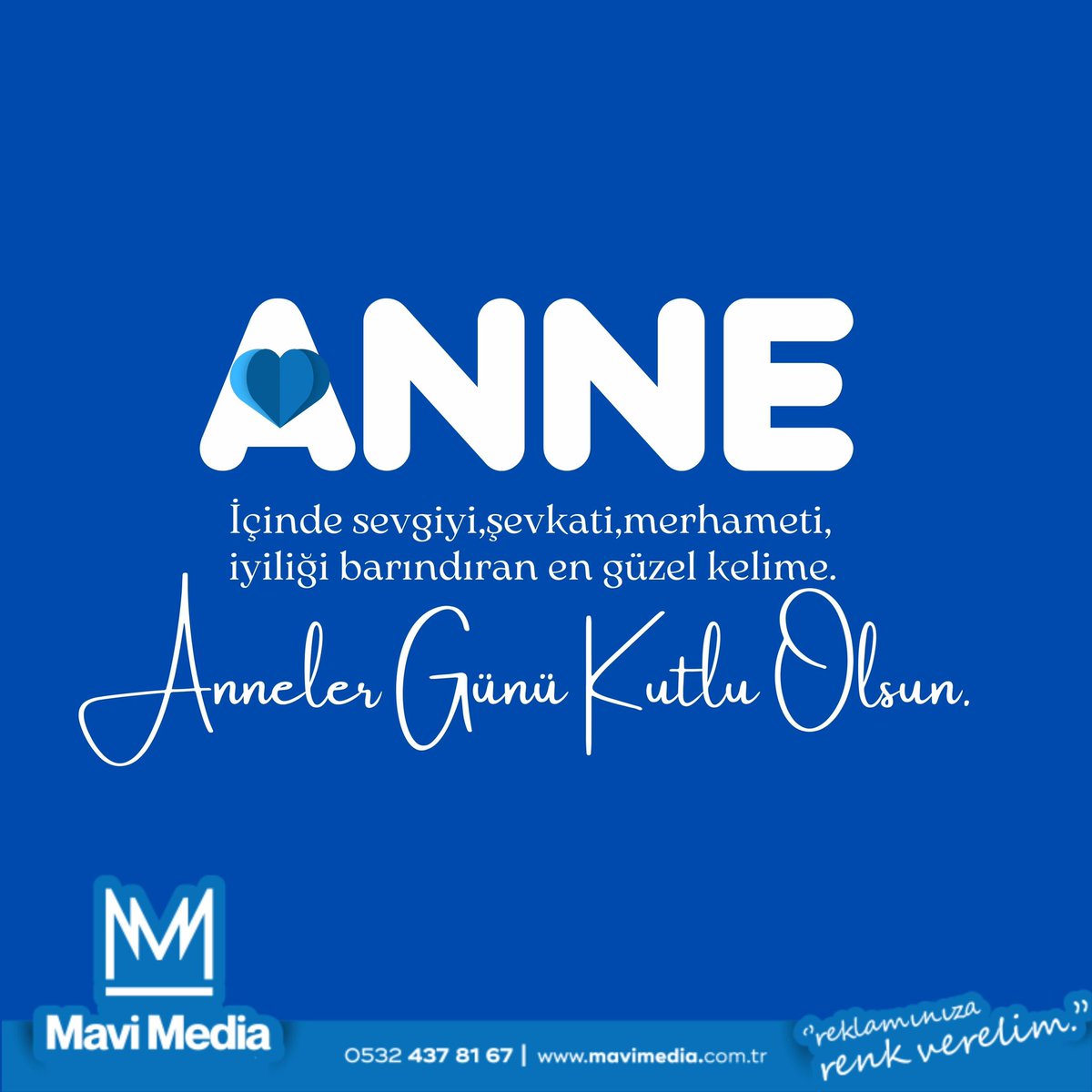 ANNE ; İçinde sevgiyi, şevkati, merhameti ve iyiliği barındıran en güzel kelimedir.
#annelergünü #türkiye #adana #mavimedia #mavimediatr #reklam #ajans