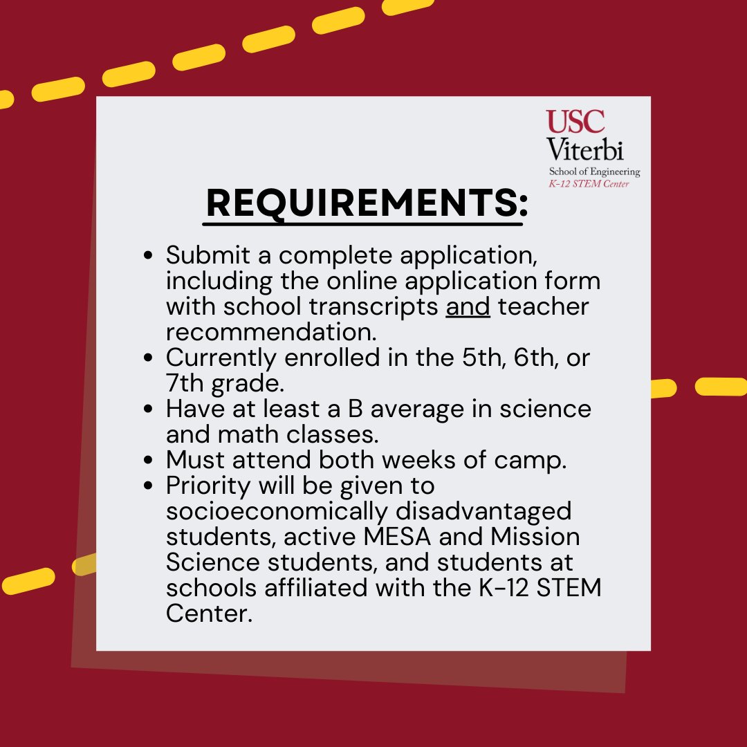 Middle School Students have a look at USC's Summer Programs for you! Check out this post for details about Summer Engineering Camp and Project Payload. For more details checkout: viterbik12.usc.edu/programs/summe…