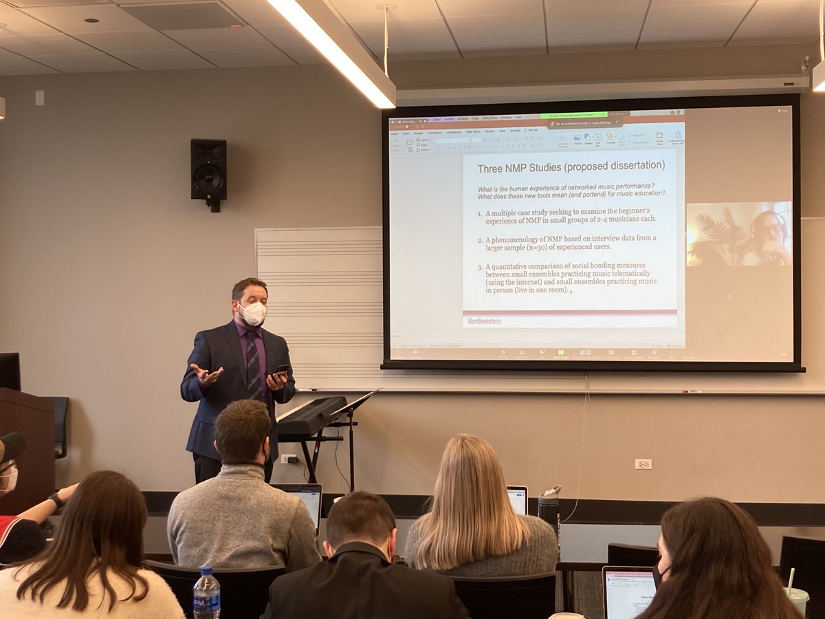 numused's tweet photo. Doc students Stephanie Gregoire, Diego Pinto, Seth Adams, and Patrick Horton shared a few sessions on World Music Pedagogy, technology, and creativity with the wonderful MusEd students @DePaulSOM. An energizing day for everyone! https://t.co/ojrfLDI029