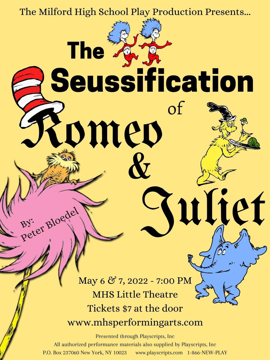 WellZ6229's tweet photo. Last chance to see The Seussification of Romeo and Juliet!  It is so funny!  You will laugh so hard!!! https://t.co/VDj7BSRzlT