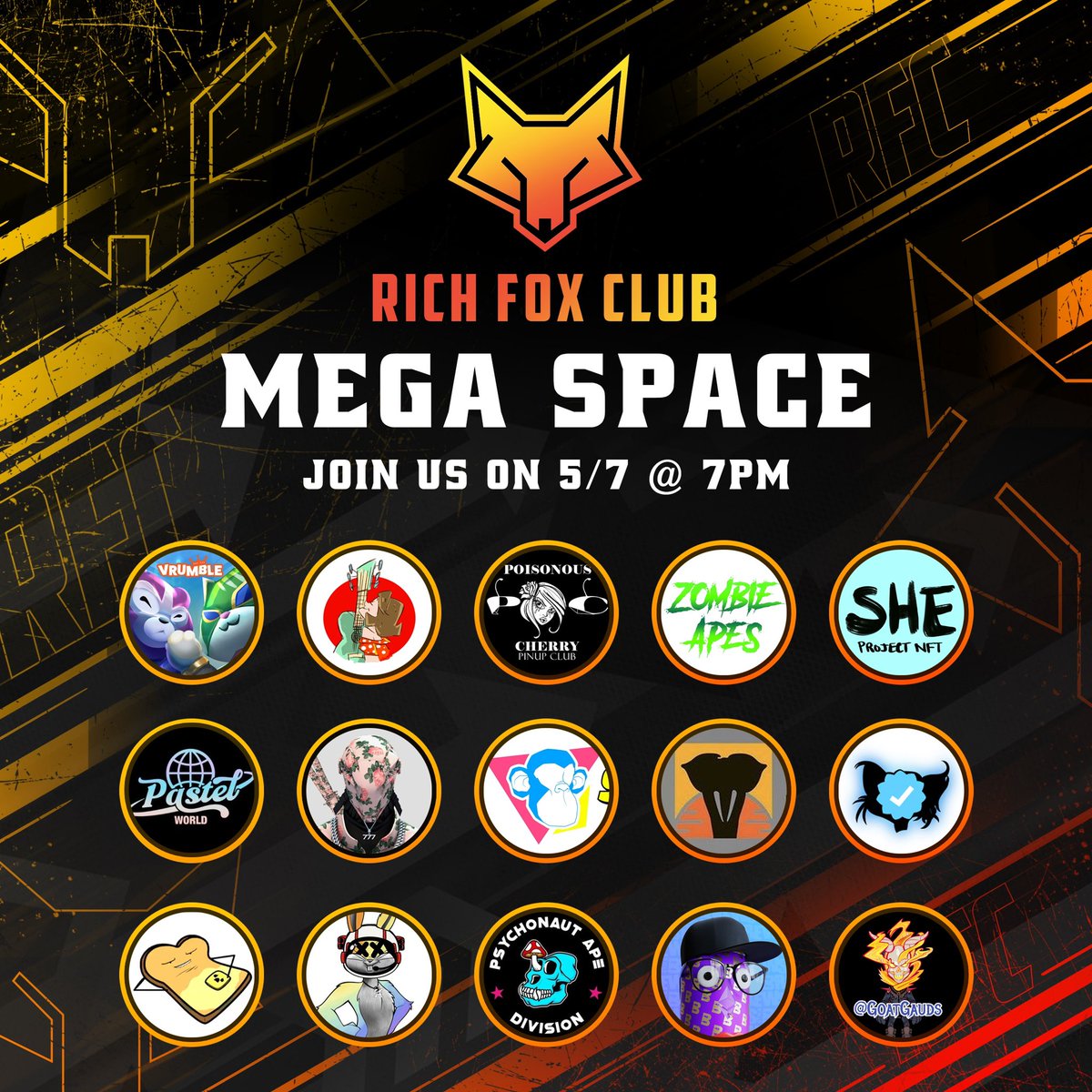 SET A REMINDER FOR MEGA SPACE SATURDAY! 7PM EASTERN! <a href="/violettazironi/"></a> <a href="/poisonouspinups/">POISON🍒☢️💀</a> @ZombieApesNFT <a href="/SHE_Project_NFT/">SHE</a> @PSTLworld <a href="/DreamBigBeBig20/">Tim Cook</a> @90sApeClub <a href="/VETPAW/">VETPAW</a> <a href="/KronicKatz/">Kronic.Katz</a> <a href="/toastpunk/">🍞ToastPunk.eth</a> @BlindBunnies <a href="/PsychonautApeD/">Psychonaut Ape Division</a> @ETH_r_Brews <a href="/Johnborn_/">JohnBorn</a> @vrumbleapp x.com/i/spaces/1DXGy…